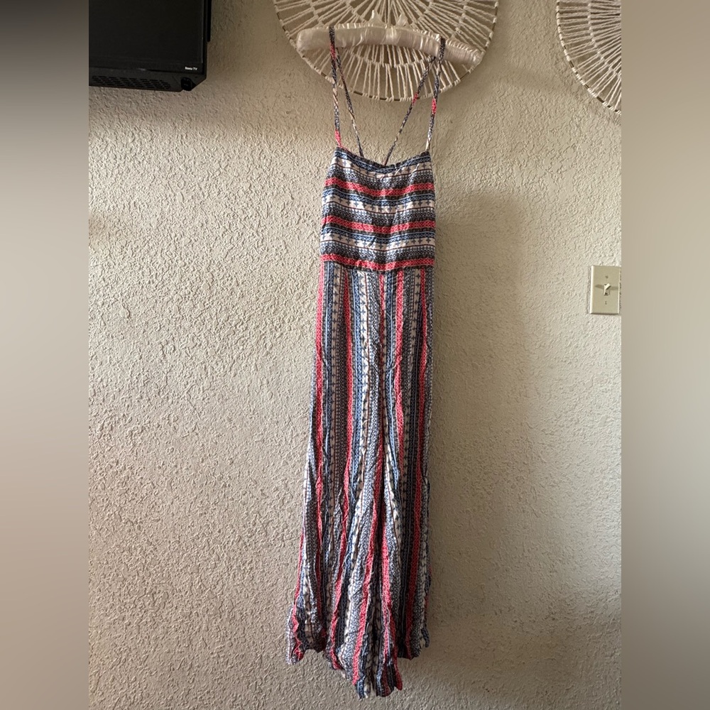 Audrey Red and Blue Striped Jumpsuit with Spaghetti Straps
